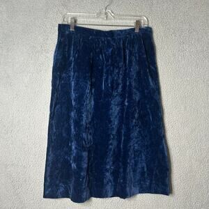 Vintage COS COB Skirt‎ Womens 13/14 Blue Crushed Velvet A-Line Midi Skirt USA